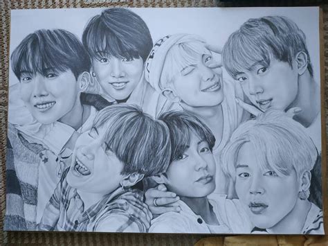 BTS IN ONE PICTURE - PENCIL DRAWING | ARMY's Amino