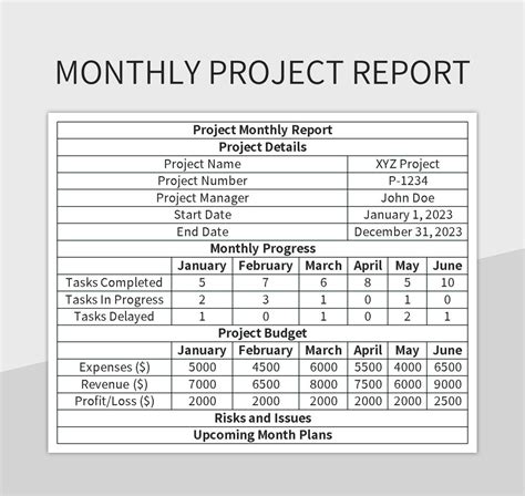 Monthly Project Report Excel Template And Google Sheets File For Free ...