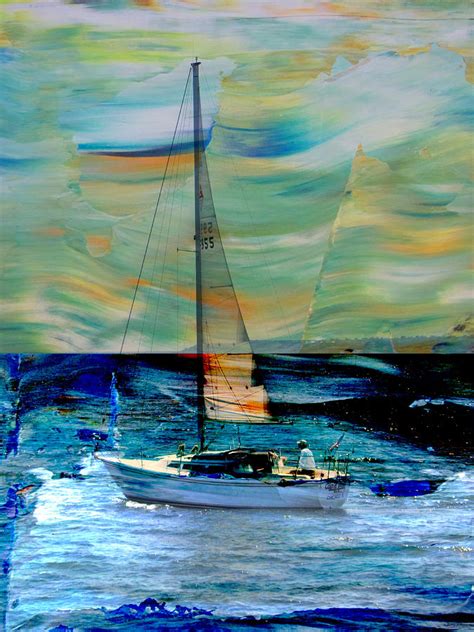 Sailboat and Abstract Digital Art by Anita Burgermeister - Pixels