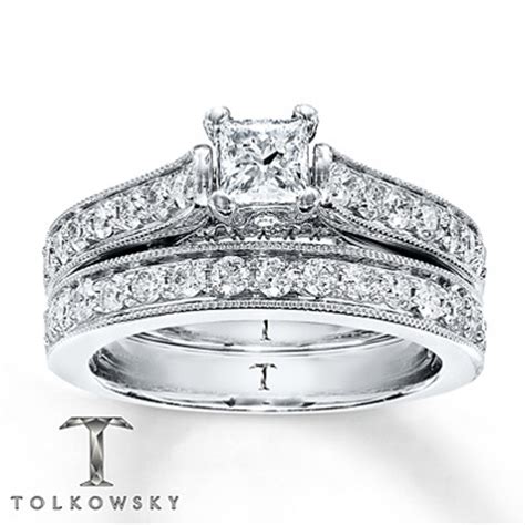 kay jewelers diamond bridal set 1 1 3 ct tw princess cut 14k white gold ...