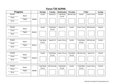 Focus T25 Calendar Alpha - Free Printable Templates