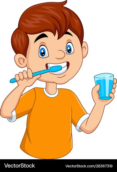 Cute little boy brushing teeth Royalty Free Vector Image