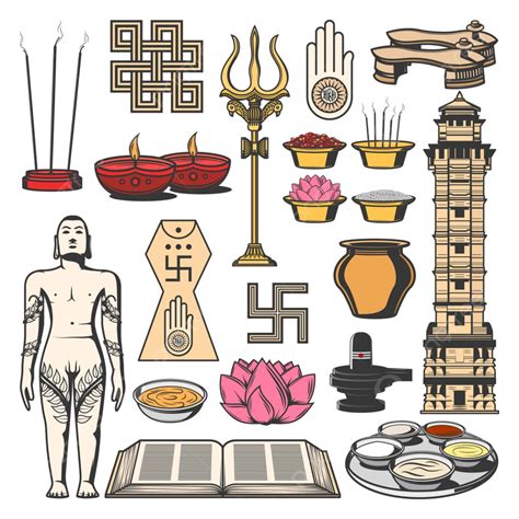 Religion Symbol Vector PNG Images, Jainism Indian Religion Symbols With ...