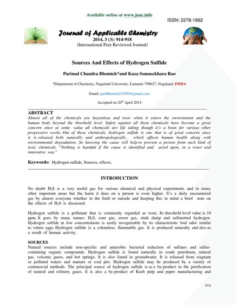 (PDF) Sources And Effects of Hydrogen Sulfide