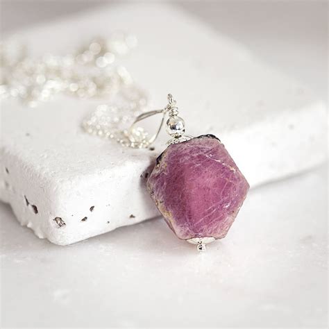 Raw Ruby Necklace - Rough Ruby Pendant