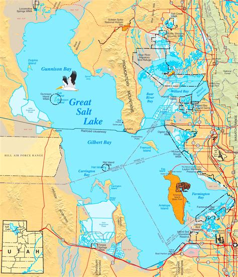 Large detailed map of Great Salt Lake - Ontheworldmap.com