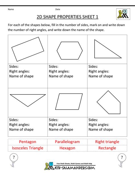 2d Shapes Worksheet images