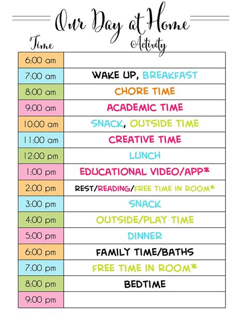 Daily Time Schedule For Kids