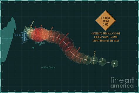 Cyclone Bansi 2015 Track Southern Indian Ocean Infographic Digital Art ...