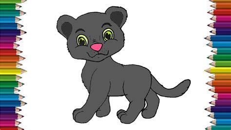 How to draw a cute Panther easy - Cartoon Black panther drawing and ...