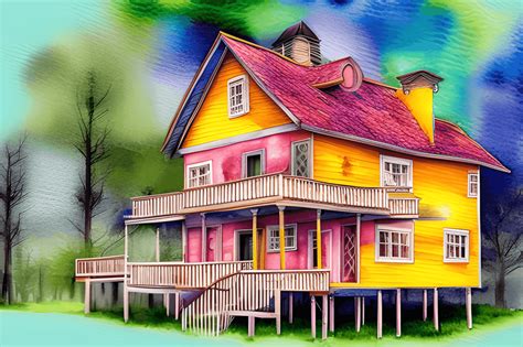 Colorful Watercolor Charming Wooden House Illustration · Creative Fabrica