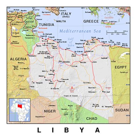 Detailed political map of Libya with relief | Libya | Africa | Mapsland ...