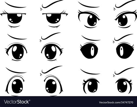 Cute anime-style big black eyes with a suspicious Vector Image