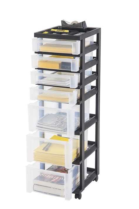 Iris 7-Drawer Storage Cart with Organizer Top Black