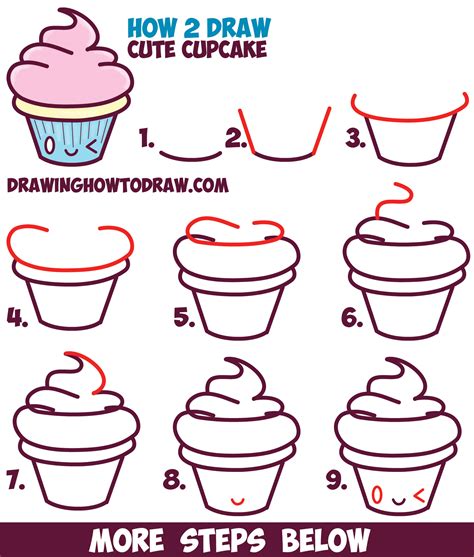 How to Draw Cute Kawaii Cupcake with Face on It - Easy Step by Step ...