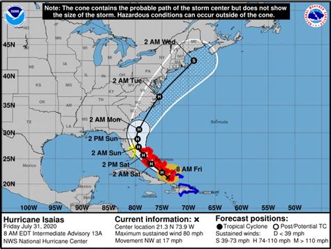 Tropical Storm Isaias strengthens into hurricane, still on track to ...