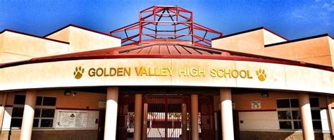 the golden valley high school building is shown in this image with blue ...