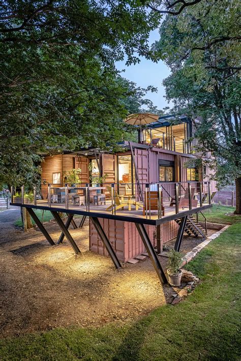 Beautiful Shipping Container House Raised Among The Tree Canopies