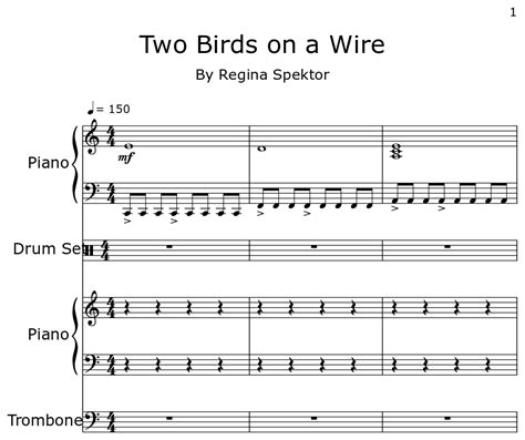 Two Birds on a Wire - Sheet music for Piano, Drum Set, Trombone