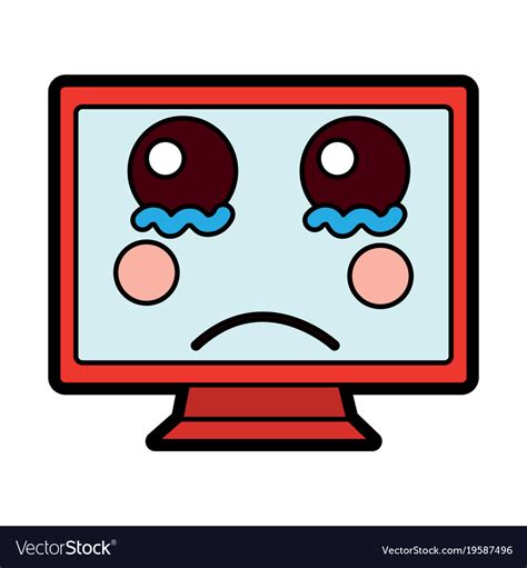 Sad computer monitor kawaii icon image Royalty Free Vector