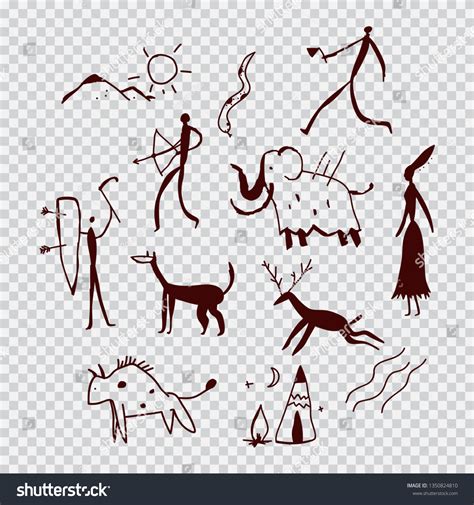 Cave Paintings People Animals Vector Cartoon: เวกเตอร์สต็อก (ปลอดค่า ...