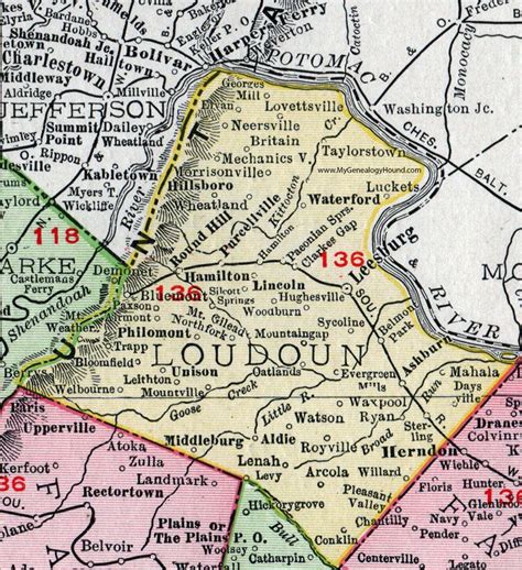 Loudon County, Virginia, Map, 1911, Rand McNally, Leesburg, Sterling ...