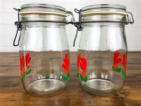 2 Matching Vintage Carlton Glass Jars with Attached Lid in Red | Etsy