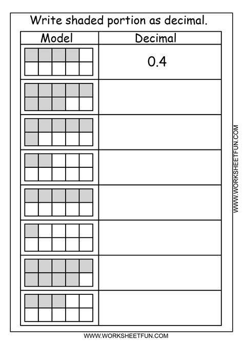 Shading Decimals On A Grid Worksheet - Printable Word Searches