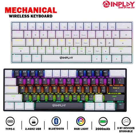 Inplay 61 Key Wireless Mechanical Keyboard With Blurtooth / 2.4Ghz Tri ...