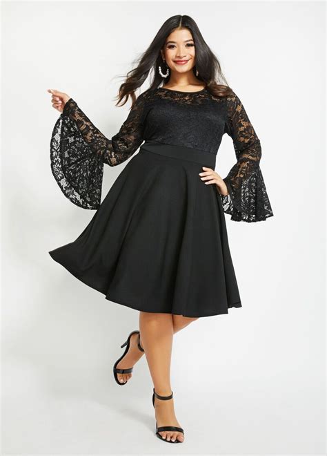 Plus Size Lace Panel Skater Dress | Lace skater dress, Dresses, Knit ...