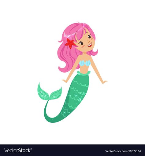 Cartoon mermaid character with pink ... | Mermaid cartoon, Character ...