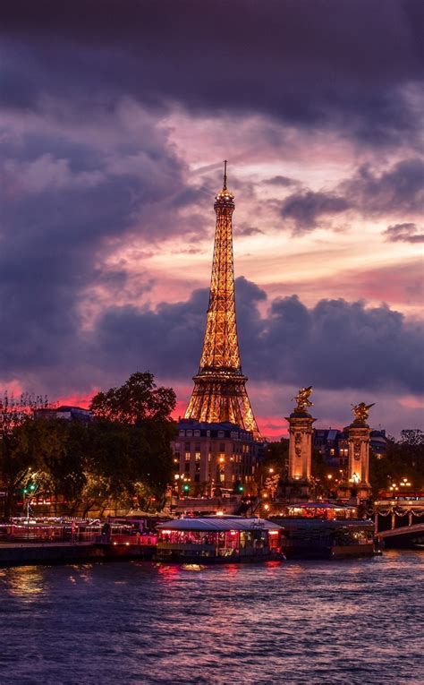 Download wallpaper 950x1534 eiffel tower, night, city, paris, clouds ...