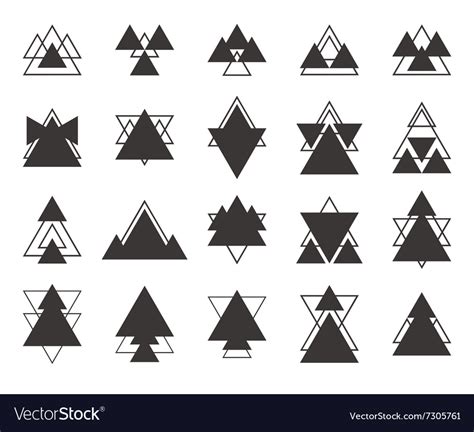 Set black geometric shapes triangles lines Vector Image