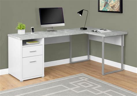 79" L-Shaped White & Cement Corner Office Desk w/ Flexible Position ...