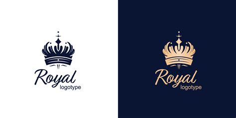 Crown Luxury Concept Logo Design Template on blue and white background ...