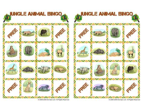 Jungle Animal Bingo Playing Cards - Set 5 | Woo! Jr. Kids Activities ...