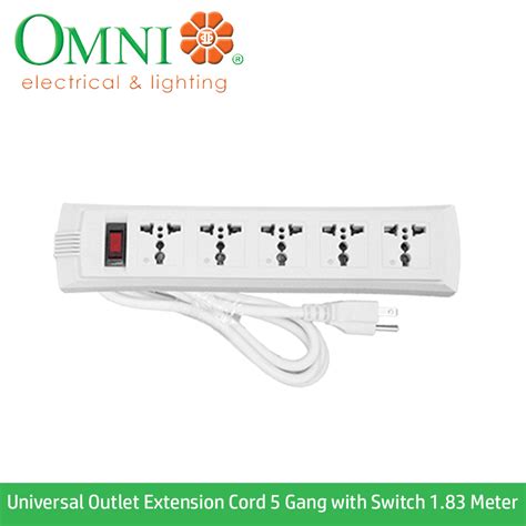 OMNI Universal Outlet Extension Cord 5 Gang with Switch 1.83 Meter Cord ...