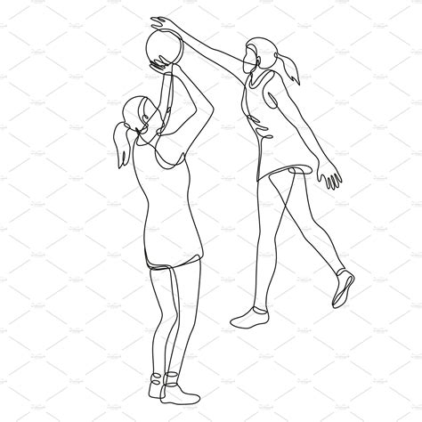 Netball Player Shooting and Blocking the Ball Continuous Line Drawing ...