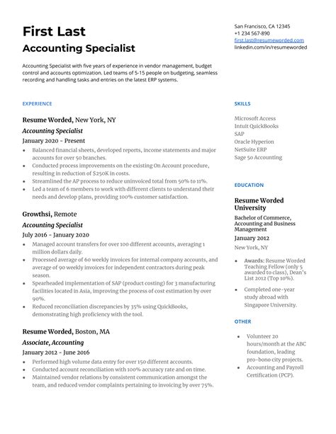 Accounting Specialist Resume Examples