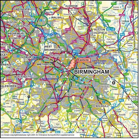 Urban Map of Greater Birmingham area, UK | Birmingham map, England map ...