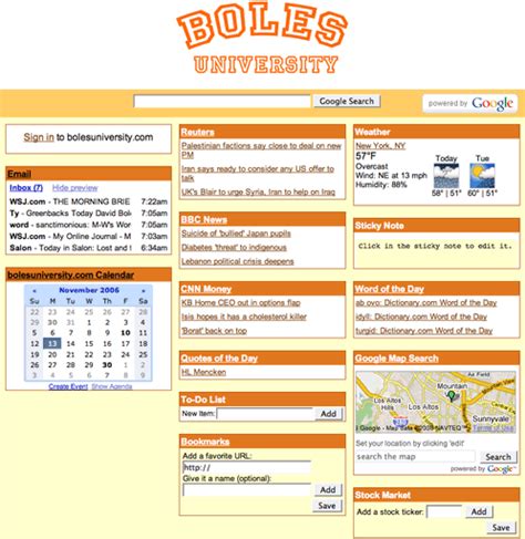 Google Personalized Start Page for Boles University Review | David ...