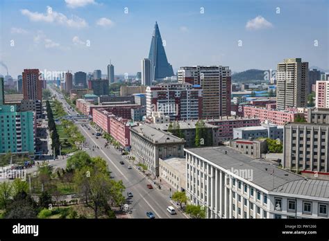 Pyongyang city scape, skyline of Pyongyang in North Korea, capital of ...