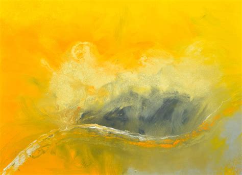 Yellow abstract art painting with melon yellow accents and grey highlights