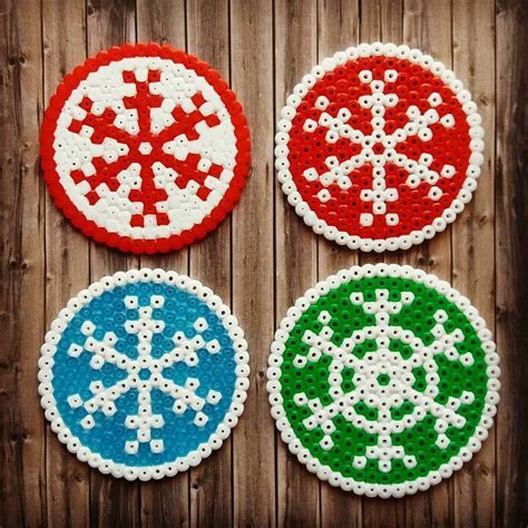 Round Snowflake Christmas Coaster Perler Beads Hama Beads Coasters, Diy ...