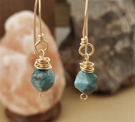 Teal Blue Apatite Gemstone Earrings 14K Gold Filled Simple - Etsy