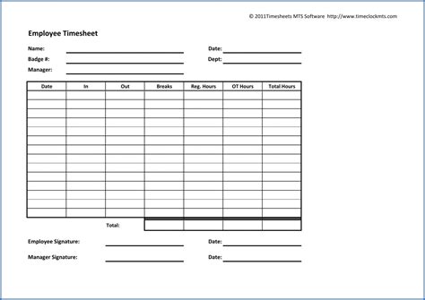 Professional Standard Timesheet Template Excel