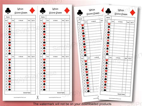 Printable Whist Score Sheets to Record Your Whist Card Games, Whist ...