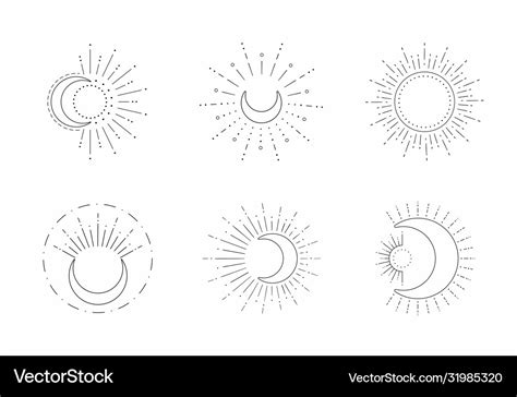 Sun and moon line design outline suns Royalty Free Vector