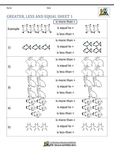 Greater than less than equal to worksheets for grade 1 - dikimulti