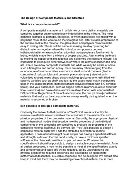 The Design of Composite Materials and Structres